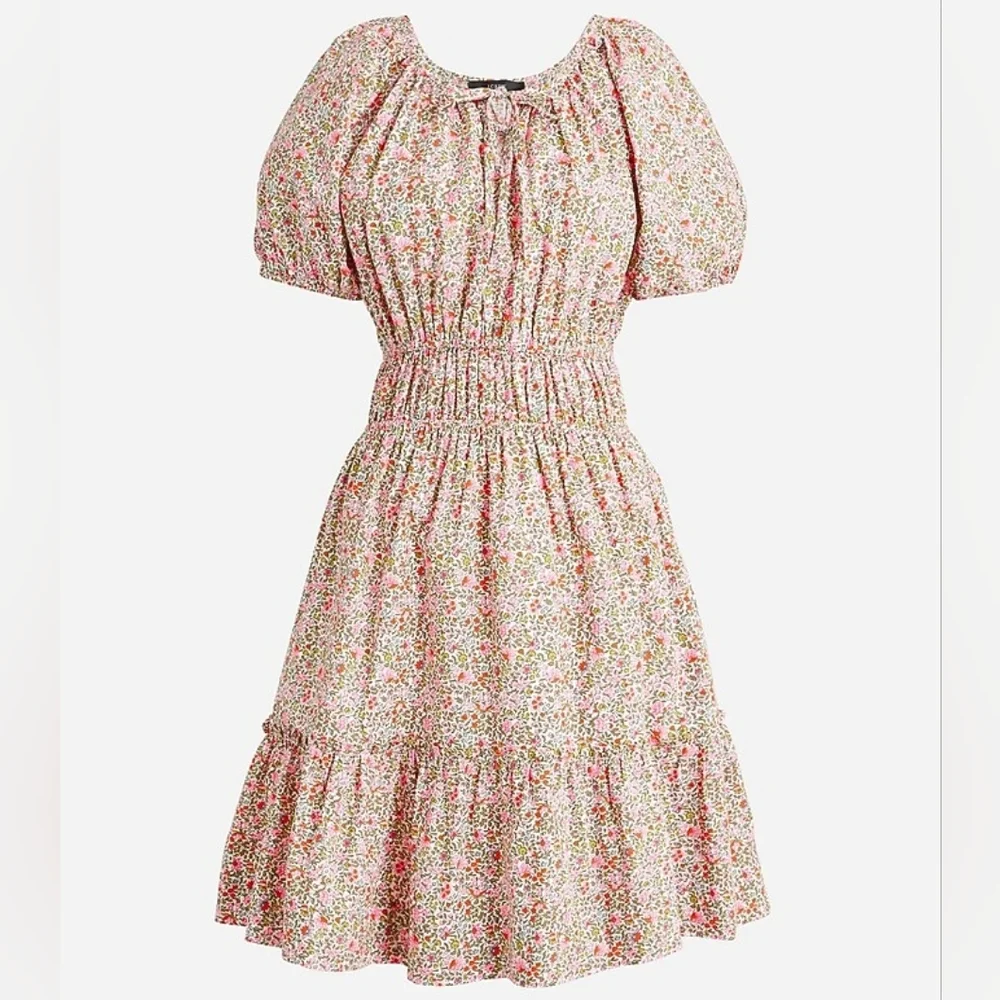 J.Crew Cotton Cinched waist puff sleeve nap dress scattered blooms cottagecore M